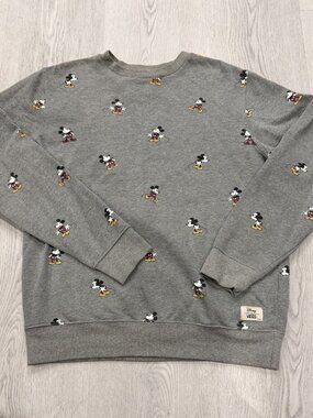 VANS Disney Mickey Mouse Sweatshirt Size Small Gray Allover Print Crewneck